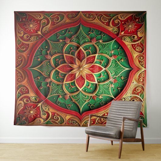 Decorative Red Green Holiday Backdrop Wandkleed (In Situ (horizontaal))