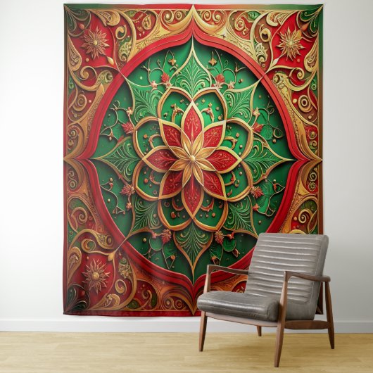 Decorative Red Green Holiday Backdrop Wandkleed (In situ)