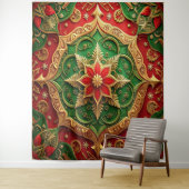 Decorative Red Green Holiday Backdrop Wandkleed (In situ)
