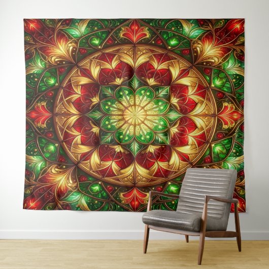 Decorative Red Green Holiday Backdrop Wandkleed (In Situ (horizontaal))