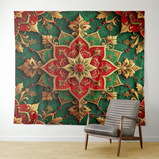 Decorative Red Green Holiday Backdrop Wandkleed (In Situ (horizontaal))