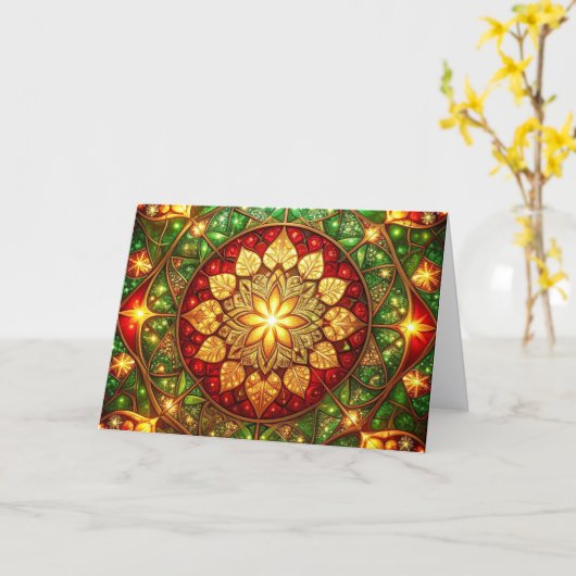 Decorative Red Green Holiday Card Kaart (Gele Bloem)