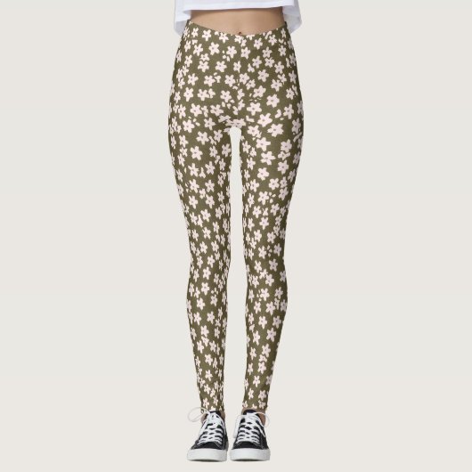 Decorative Retro Japanese Floral Pattern Leggings (Voorkant)