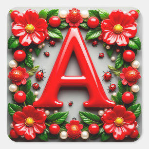 🐞 Decorative Rode Letter A Lieveheersbeestje Klap Vierkante Sticker
