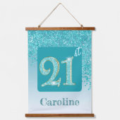 Decorative Teal Glitter 2 Photos 21st Birthday Hangend Wandkleed (Voorkant 2)