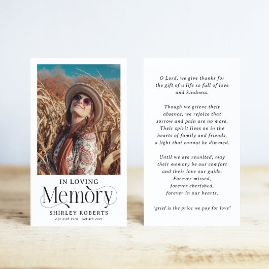 Decorative Typography Photo Sympathy Prayer Card Visitekaartje