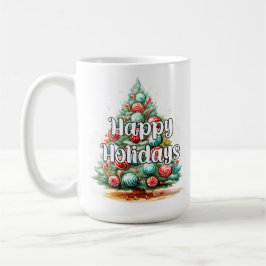 Decorative Whimsical Happy Holidays Christmas Tree Koffiemok