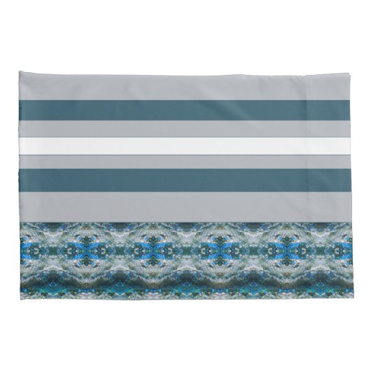 Decoratorstijl in blauw en grijs kussensloop (Achterkant-Rechts)