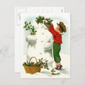 Decoreren van de sneeuwman feestdagenkaart (Voorkant / Achterkant)