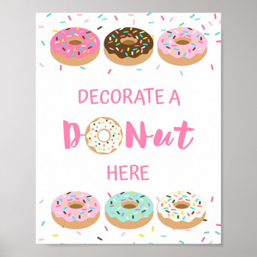 Decorteer een Donut hier Sign - Roze Donut Sprinkl Poster (Voorkant)
