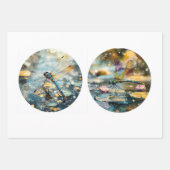 Decoupage 12" Cirkel Ronden Dragonfly Bloemen Inpakpapier Vel (Voorkant 3)