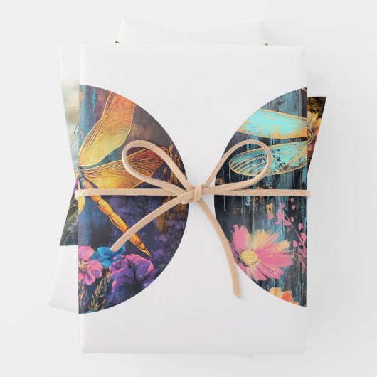 Decoupage 12" Cirkel Ronden Dragonfly Bloemen Inpakpapier Vel (In situ)
