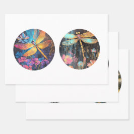 Decoupage 12" Cirkel Ronden Dragonfly Bloemen Inpakpapier Vel