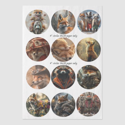 Decoupage 12 Fox 4" Coaster Woodland Designs  Tissuepapier (Voorkant)