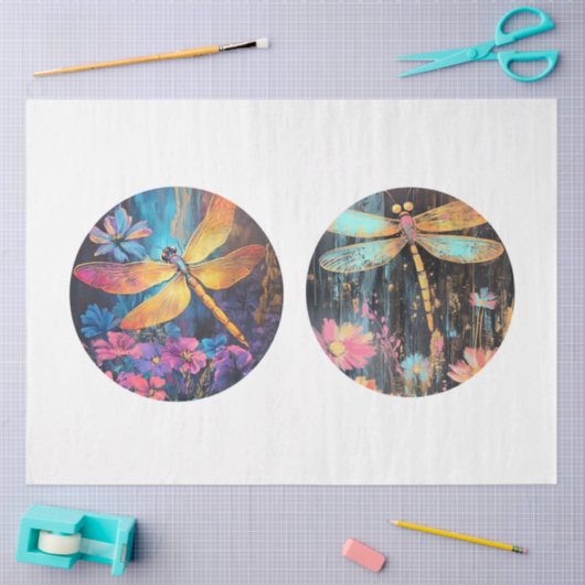 Decoupage 12 inch Dragon Fly Circles Tissuepapier (Craft)