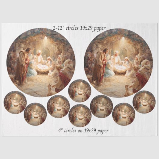 Decoupage 12" Kerststal Scene Cirkels & 8 Onderzet Tissuepapier (Voorkant)