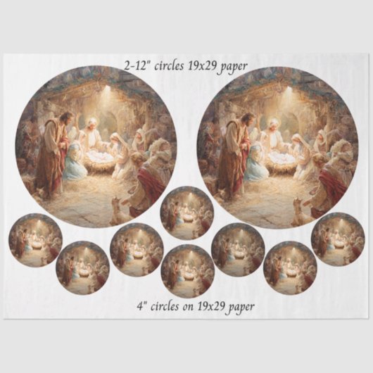 Decoupage 12" Nativity Scene Circles & 8 Coasters  Tissuepapier (Voorkant)