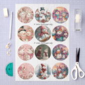 Decoupage 12 Whimsical Snowman 4" Coaster Set  Tissuepapier (Craft)