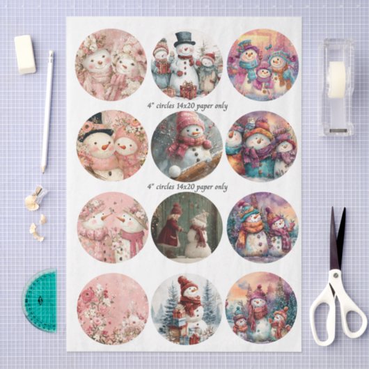 Decoupage 12 Whimsical Snowman 4" Coaster Set  Tissuepapier (Craft)