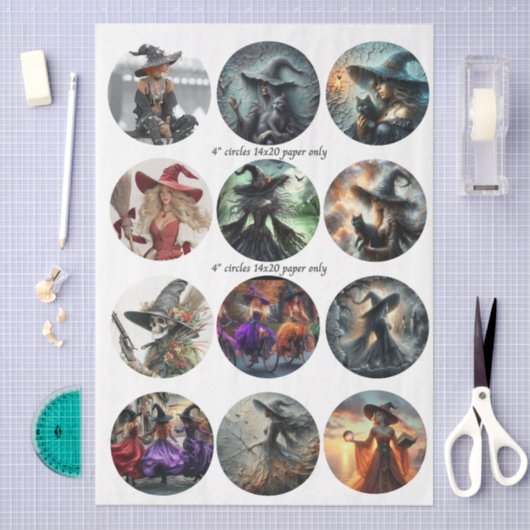 Decoupage 12 Witch Coaster Set 4" Circle Designs  Tissuepapier (Craft)