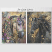 Decoupage 12x16 Canvas Ornate Adorned Horses Tissuepapier (Voorkant)