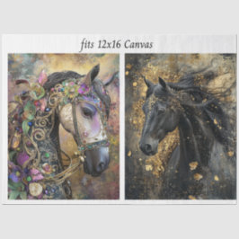 Decoupage 12x16 Canvas Ornate Adorned Horses  Tissuepapier