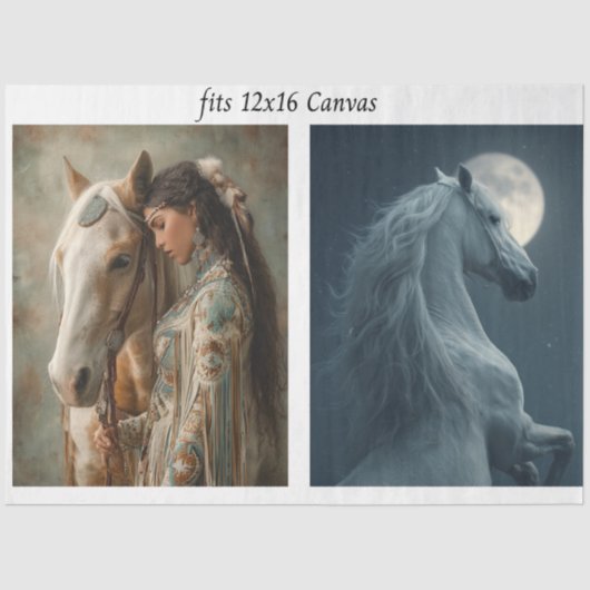 Decoupage 12x16 Canvas Ornate Horse Indian Woman Tissuepapier (Voorkant)