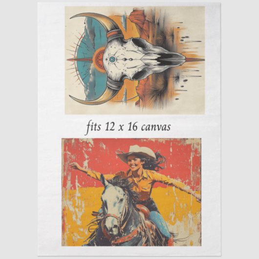 Decoupage 12x16 Cowgirl Roper & Skull Design  Tissuepapier (Voorkant)