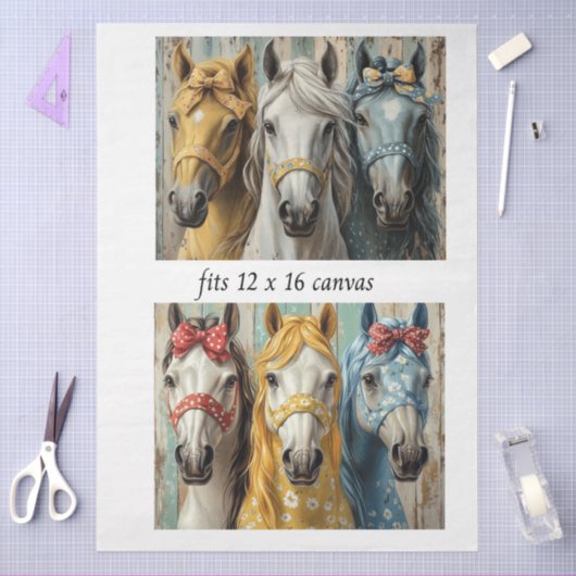 Decoupage 12x16 Whimsical 3 Panel Horses  Tissuepapier (Craft)