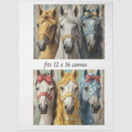 Decoupage 12x16 Whimsical 3 Panel Horses  Tissuepapier