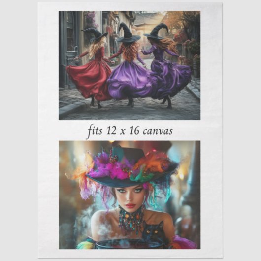 Decoupage 12x16 Whimsical Witches Festive Mystical Tissuepapier (Voorkant)