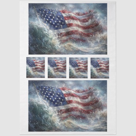 Decoupage 250th American Flag Rising in Ocean Tissuepapier (Voorkant)