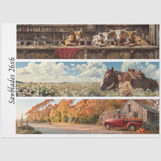 Decoupage 26x6" Handzaag Rustoord Muur Kunstontwer Tissuepapier (Voorkant)