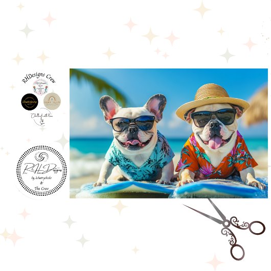 Decoupage 2 Beach Day Franse Bulldoggen Tissuepapier