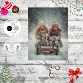 Decoupage 2 Children Laughing & Sledding Snow Fall Tissuepapier