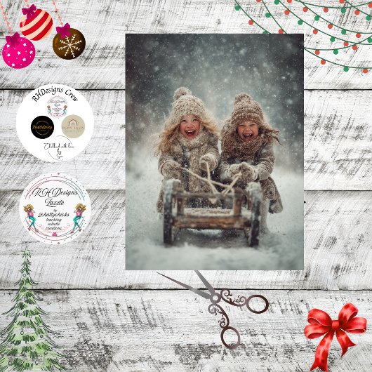 Decoupage 2 Kinderen lachen en sleeën Sneeuwval Tissuepapier