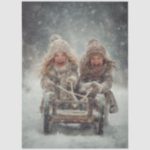 Decoupage 2 Kinderen lachen en sleeën Sneeuwval Tissuepapier (Voorkant)