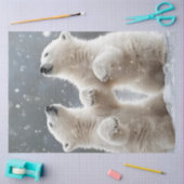 Decoupage 2 Polar Beer Cubs spelen in de sneeuw Tissuepapier (Craft)