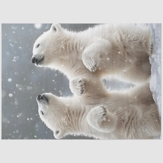 Decoupage 2 Polar Beer Cubs spelen in de sneeuw Tissuepapier (Voorkant)