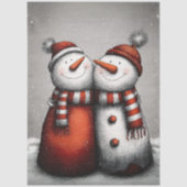 Decoupage 2 Sneeuwmannen Rood Gestreepte Sjaals Wi Tissuepapier (Voorkant)