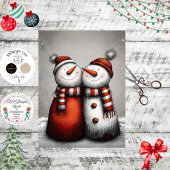 Decoupage 2 Snowmen Red Stripped Scarves Winter Tissuepapier