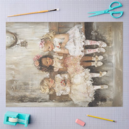 Decoupage 3 Kinderen Bloeiende Vriendschappen Tissuepapier (Craft)