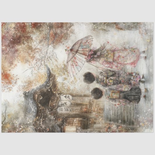 Decoupage 3 Kinderen Kimonos & Parasol Tissuepapier (Voorkant)