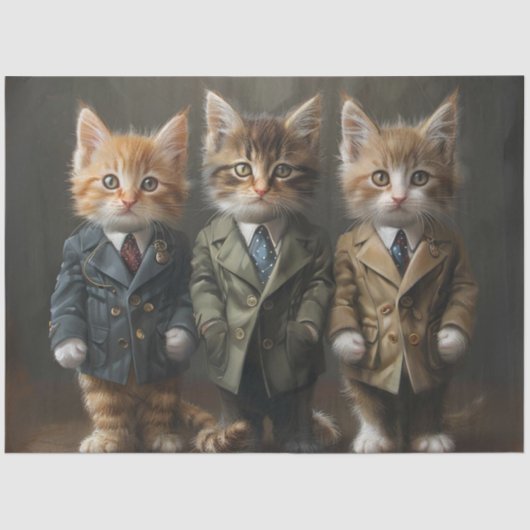 Decoupage 3 Kittens Verkleed in Business Suites Tissuepapier (Voorkant)