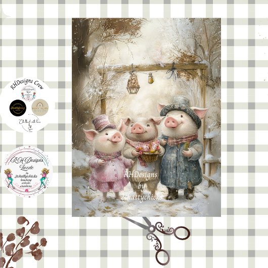 Decoupage 3 Little Pigs Story Book Forest Tissuepapier