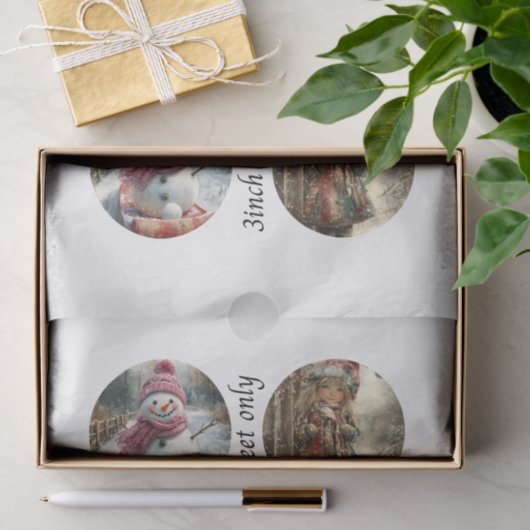 Decoupage 3" Mould Snow Globe Snowman & Girl  Tissuepapier (Geschenk)