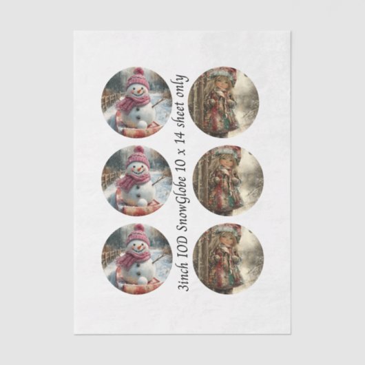 Decoupage 3" Mould Snow Globe Snowman & Girl  Tissuepapier (Voorkant)
