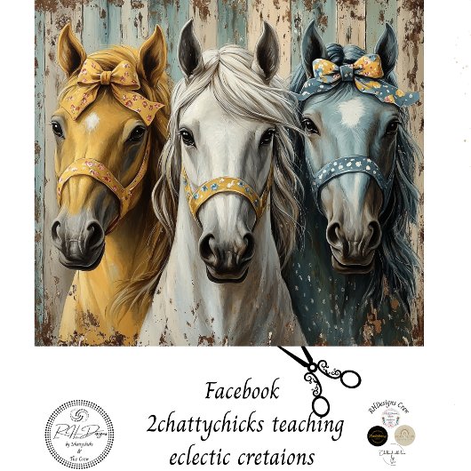 Decoupage 3 Paarden Bandanas Verontruste Achtergro Tissuepapier
