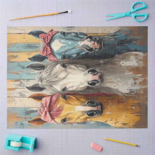 Decoupage 3 Paarden Bandanas Verontruste Achtergro Tissuepapier (Craft)
