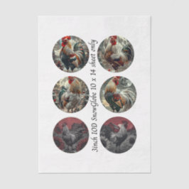 Decoupage 3" Sneeuwbolvormen Hanen Rode Schuur Tissuepapier